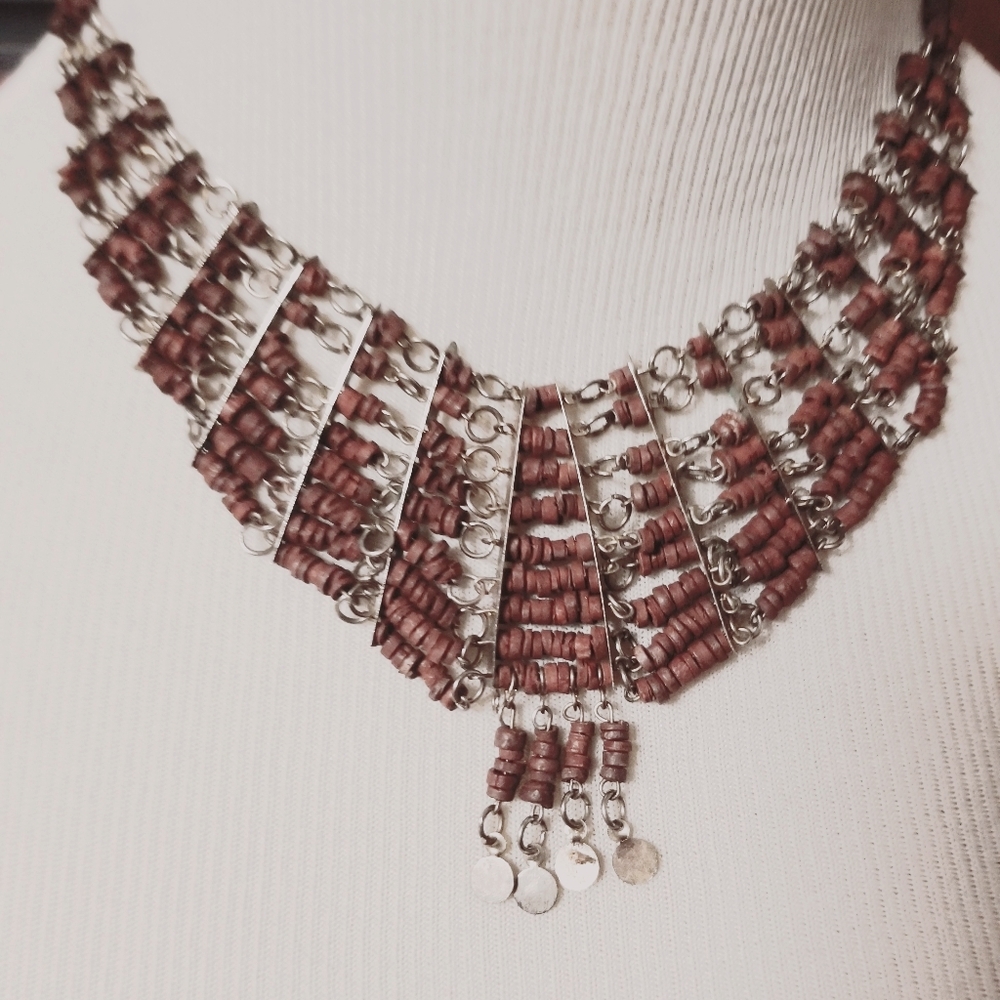 Egyption Revival Brass And Faience Necklace, 1930